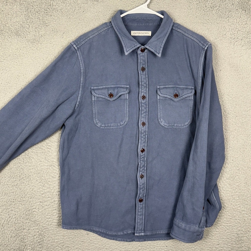 Outerknown Blanket Shirt Mens Medium Blue Button Up Casual Organic Cotton EUC